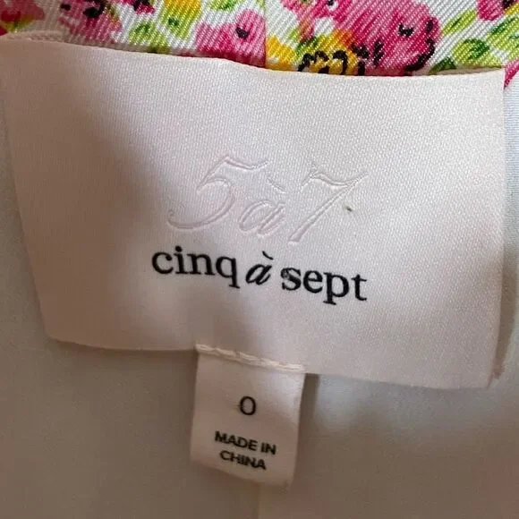 Cinq à Sept Jessica Midi Pink Yellow Dress Floral Stripe Wrap Size 0 - Picture 9 of 11